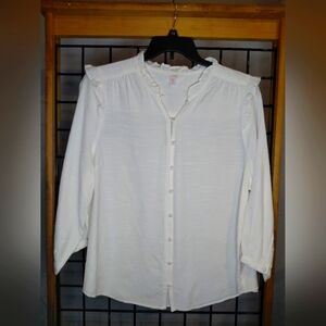 LC Lauren Conrad White Ruffle Trim Button-Down Blouse